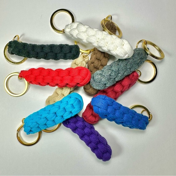 Purple Box Knot Keychain Gold Ring Braided T-Shirt Yarn Macrame Nautical Lanyard - Picture 7 of 8
